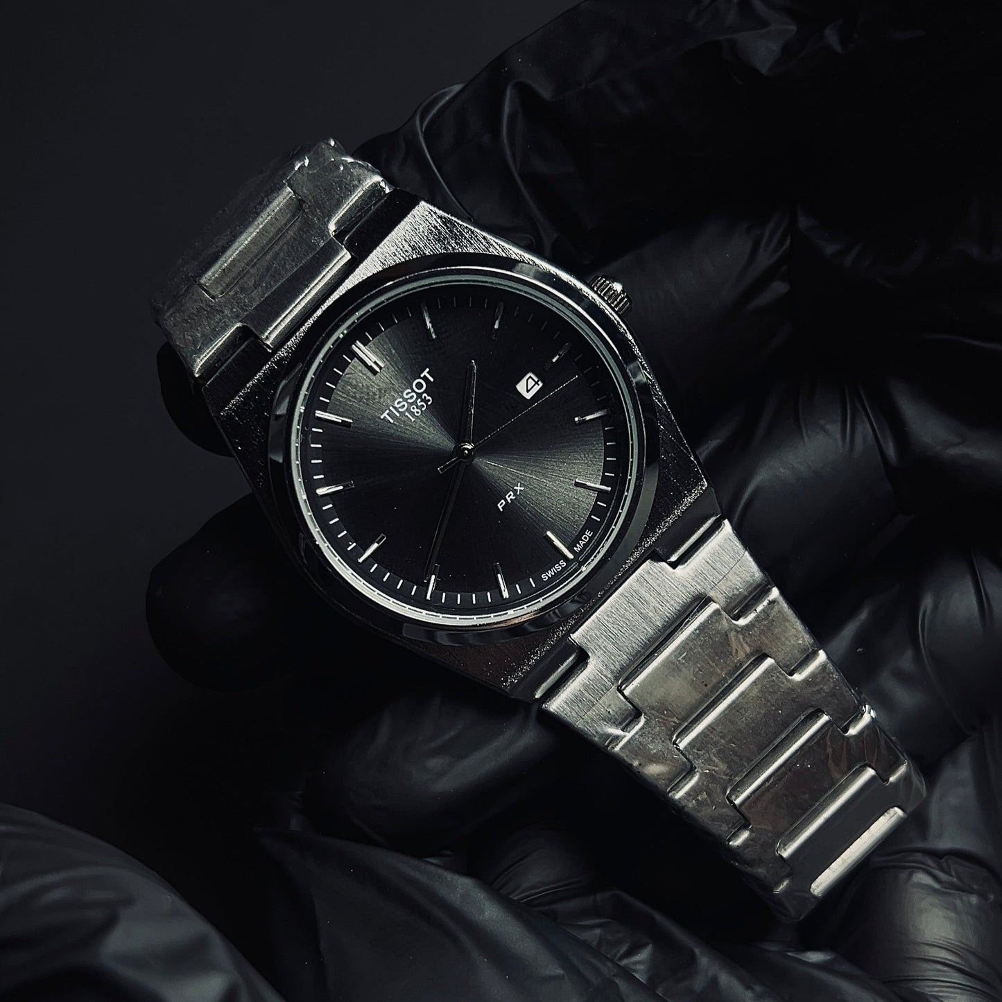 TISSOT PRX BLACK dial with silver chain