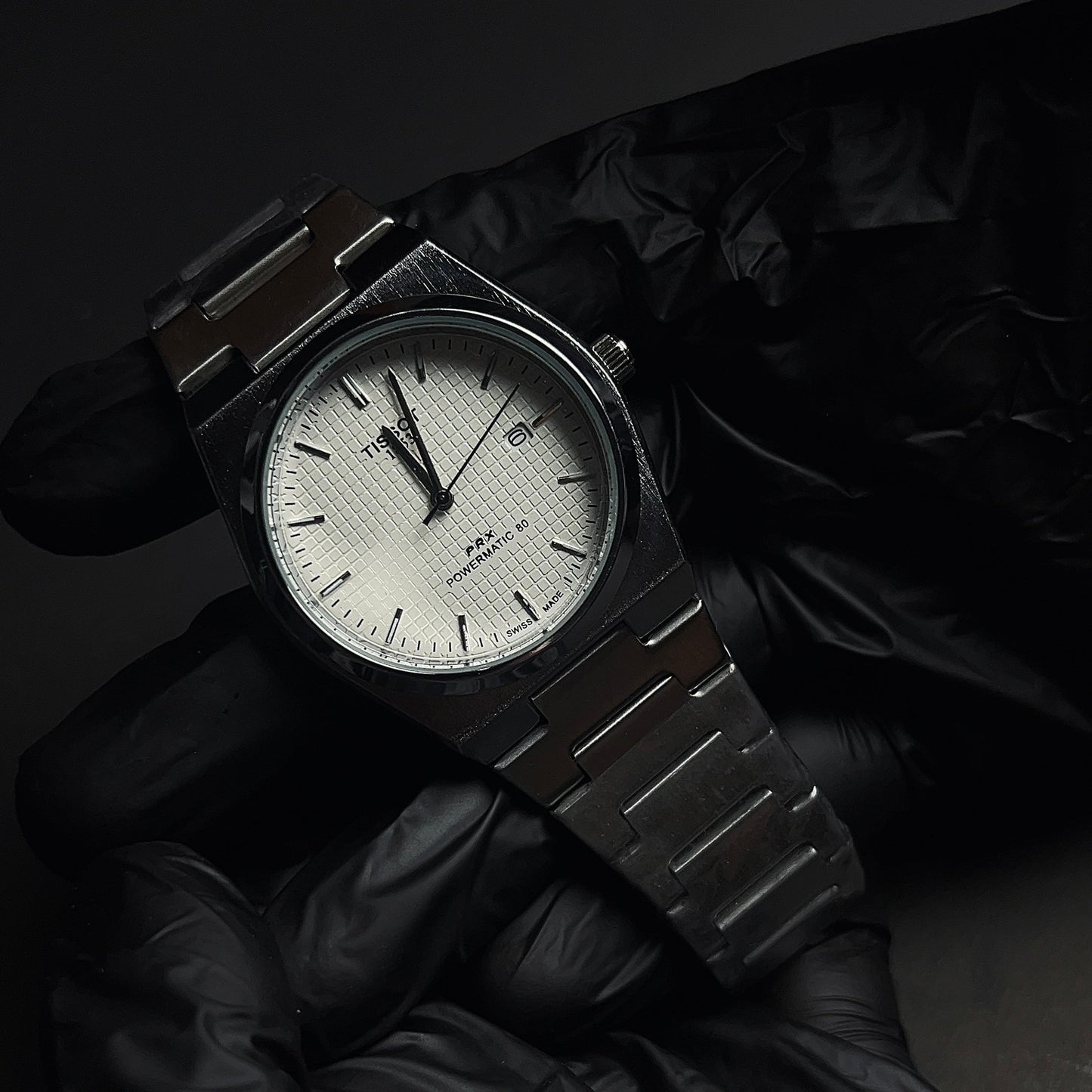 TISSOT PRX WHITE dial with silver chain