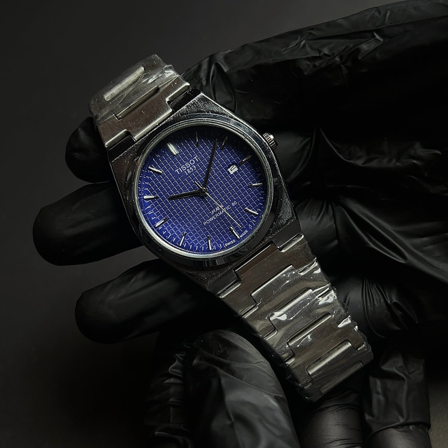 TISSOT PRX BLUE dial with silver chain