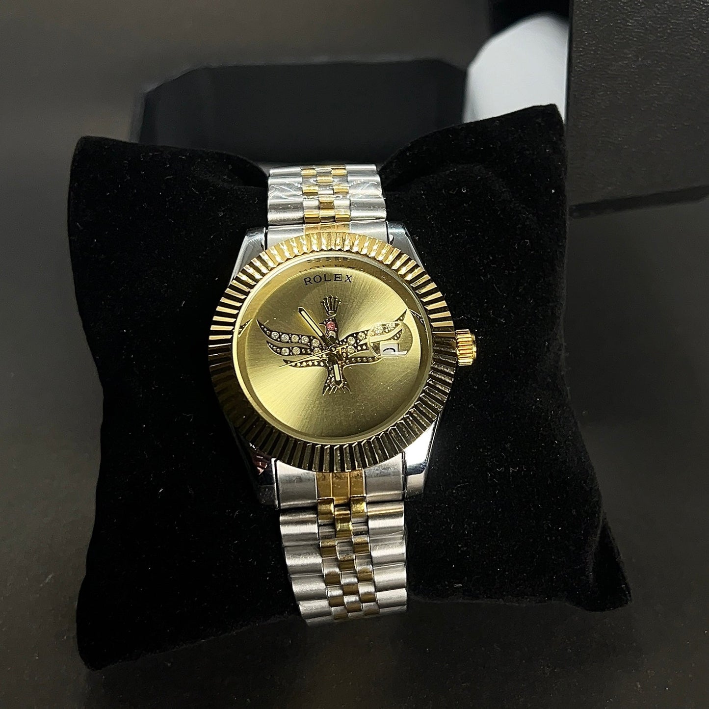 Rolex-Inspired Eagle Watch – Golden dial Two-Tone