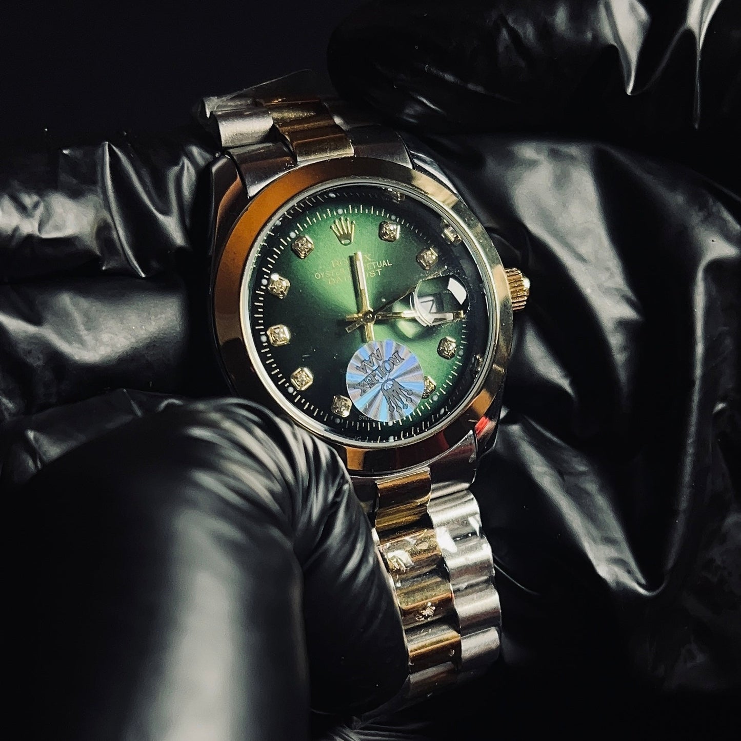 Rolex Oyster Perpetual Datejust Simple bezel - Green Dial two tone