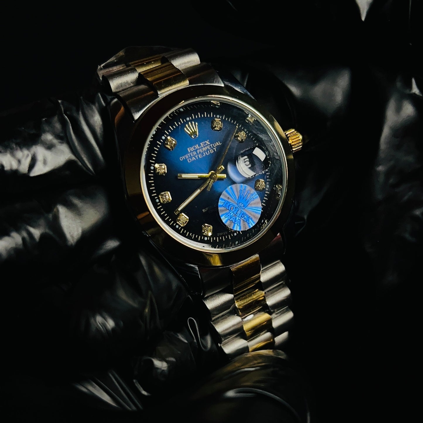 Rolex Oyster Perpetual Datejust Simple bezel - Blue Dial two tone