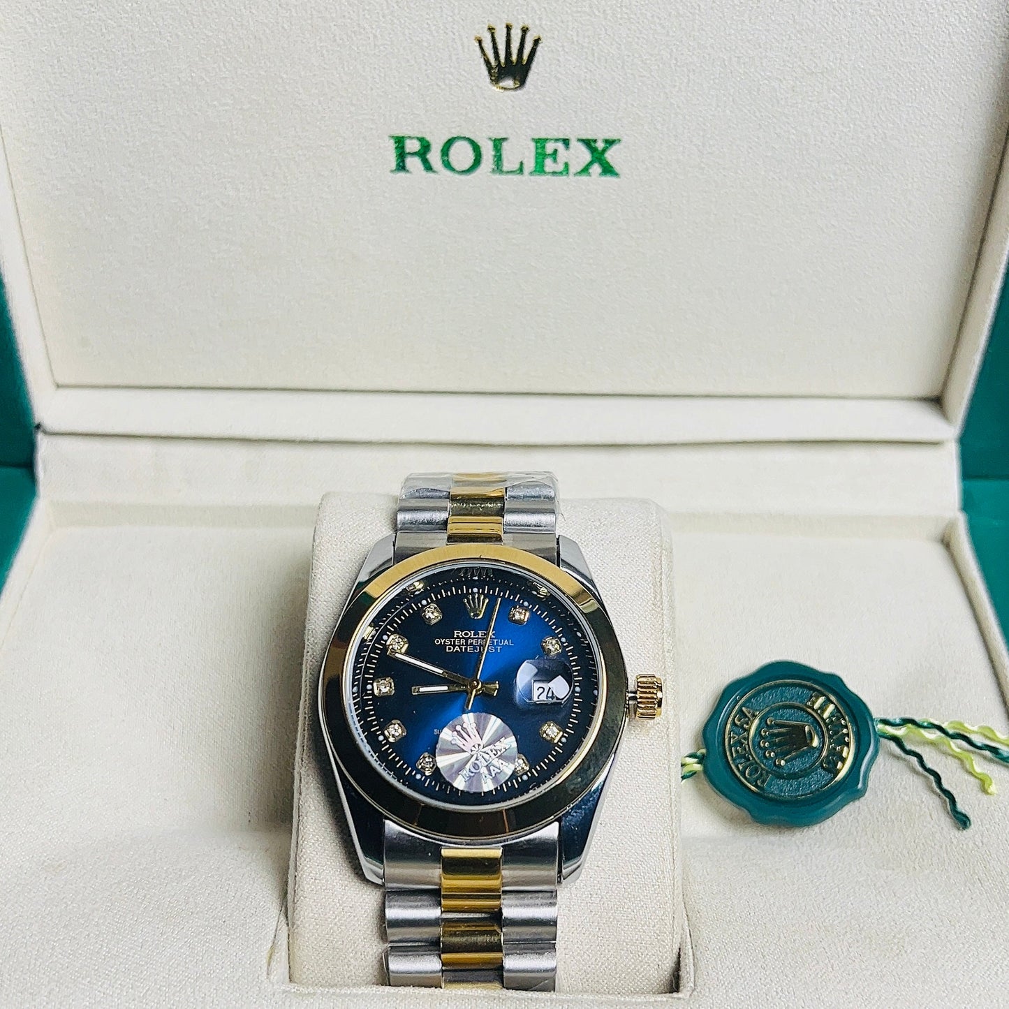Rolex Oyster Perpetual Datejust Simple bezel - Blue Dial two tone