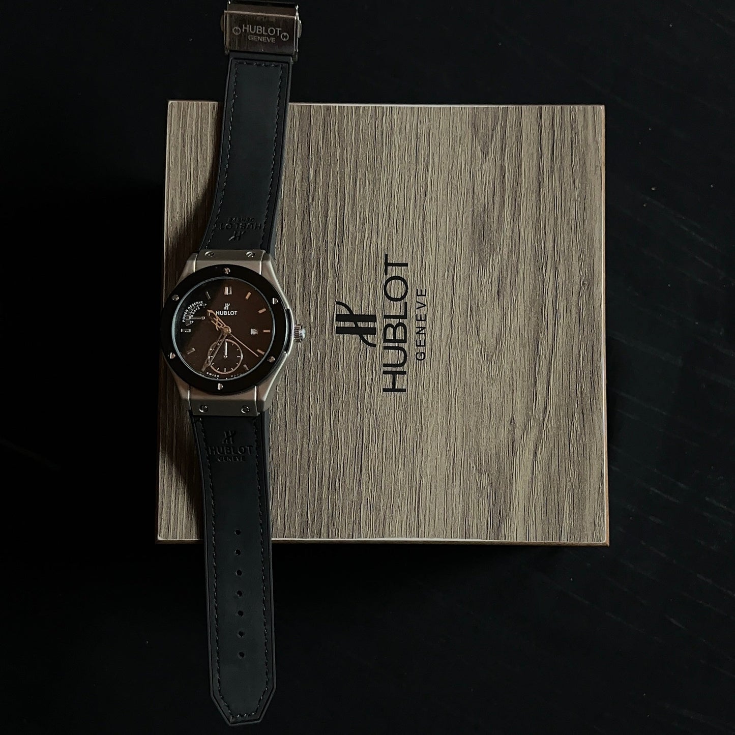 Hublot Geneve - Black dial silver case watch