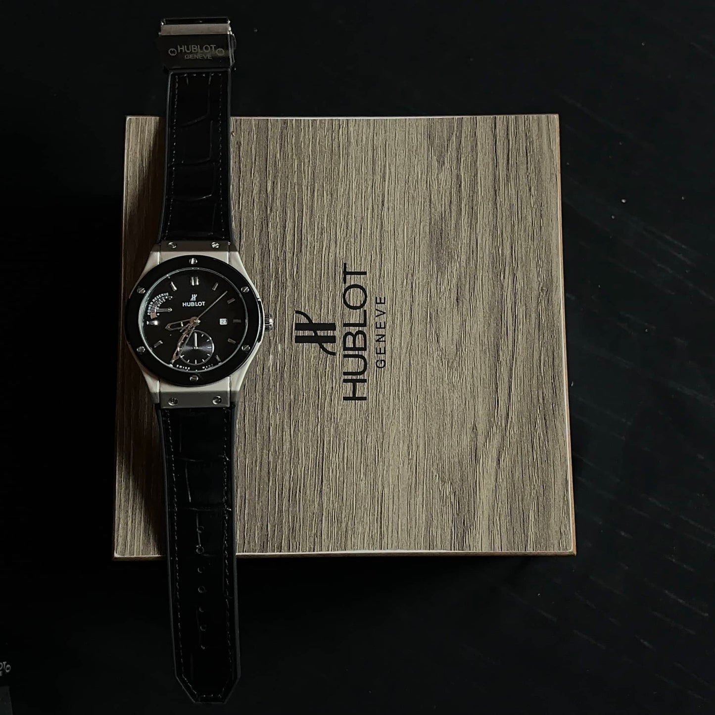 Hublot Geneve Black Dial Silver Case Watch