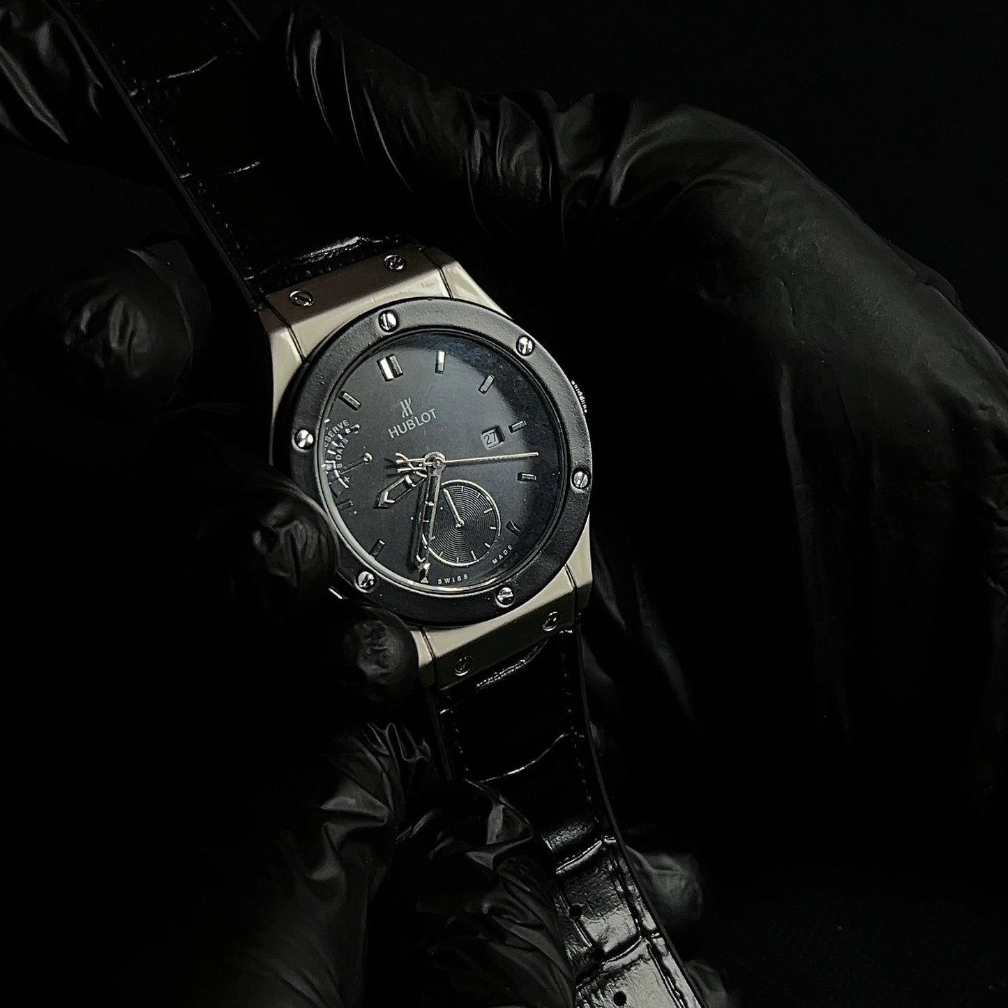 Hublot Geneve - Black dial silver case watch