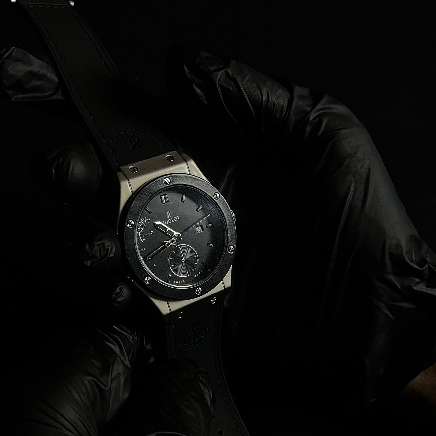 Hublot Geneve - Black dial silver case watch