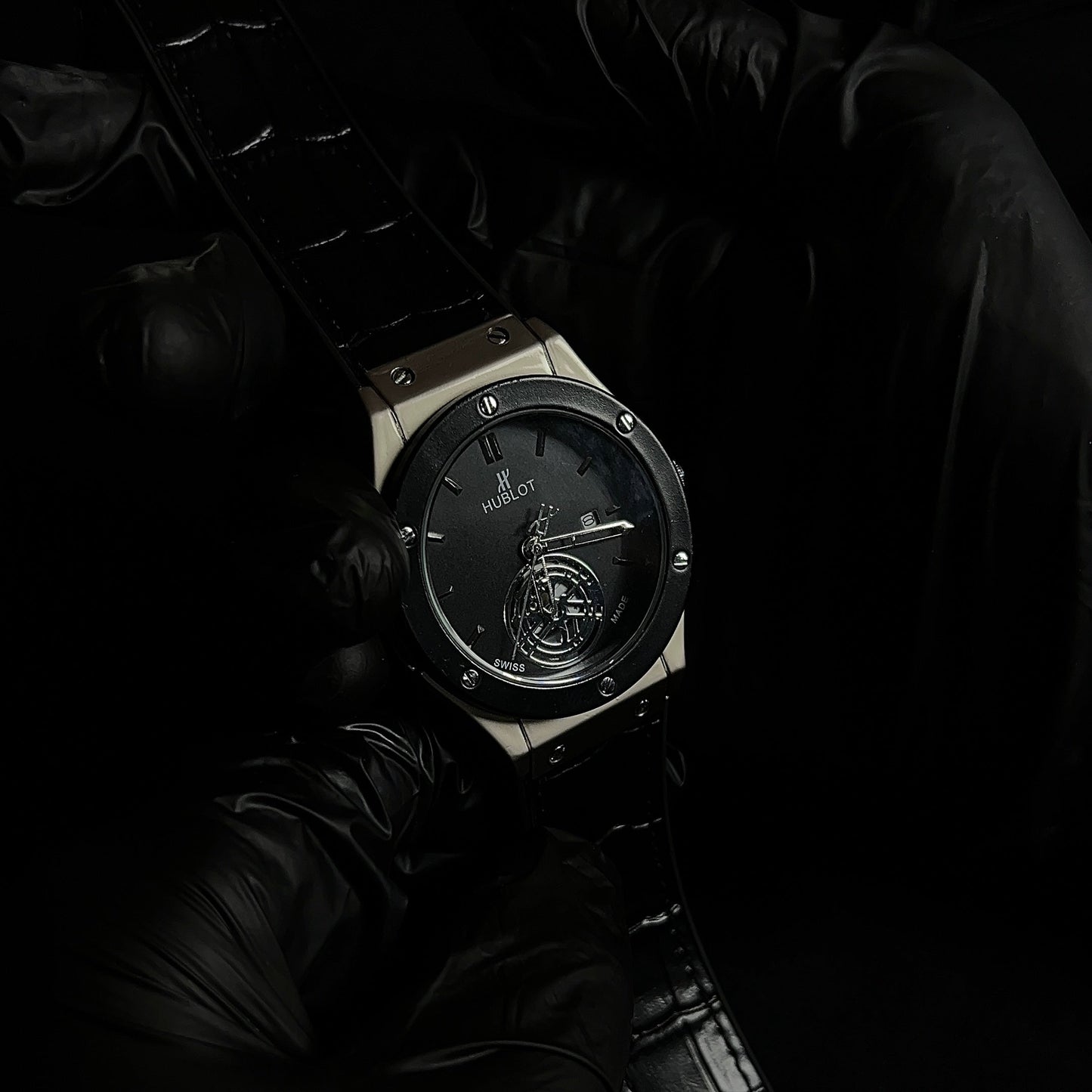 Hublot Geneve - Black dial silver case watch