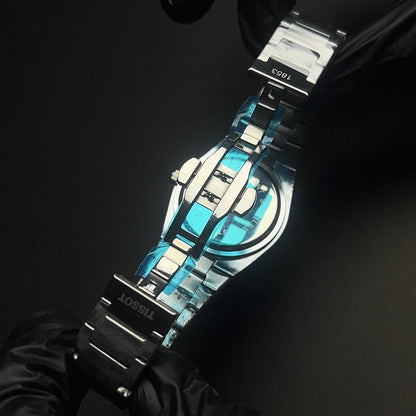 TISSOT PRX BLACK dial with silver chain