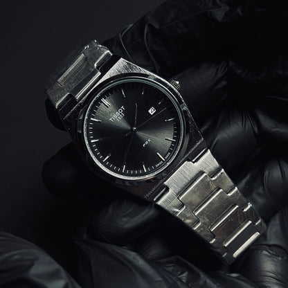 TISSOT PRX BLACK dial with silver chain