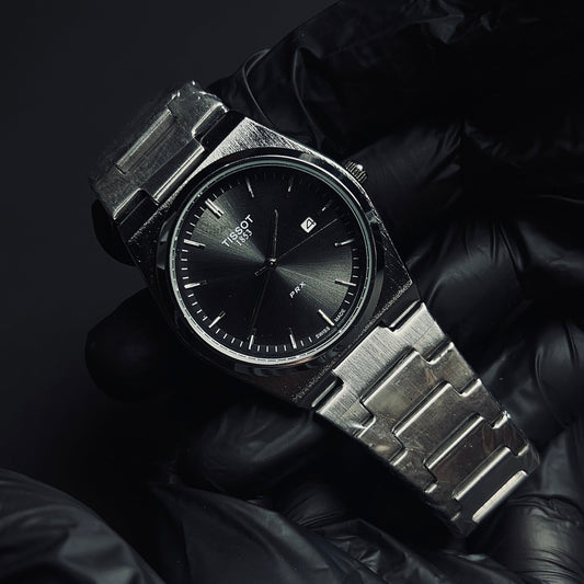 TISSOT PRX BLACK dial with silver chain