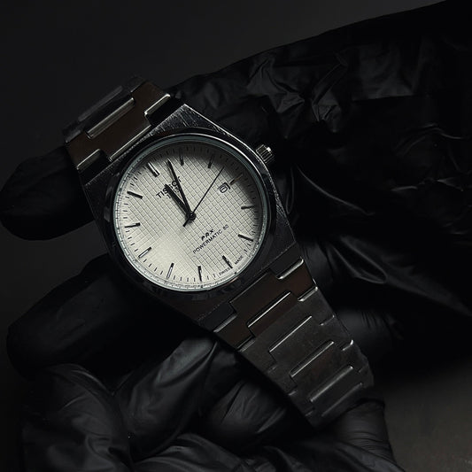 TISSOT PRX WHITE dial with silver chain