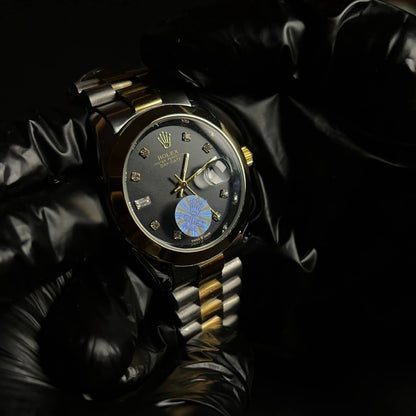 Rolex Oyster Perpetual Datejust Simple bezel - Black Dial two tone