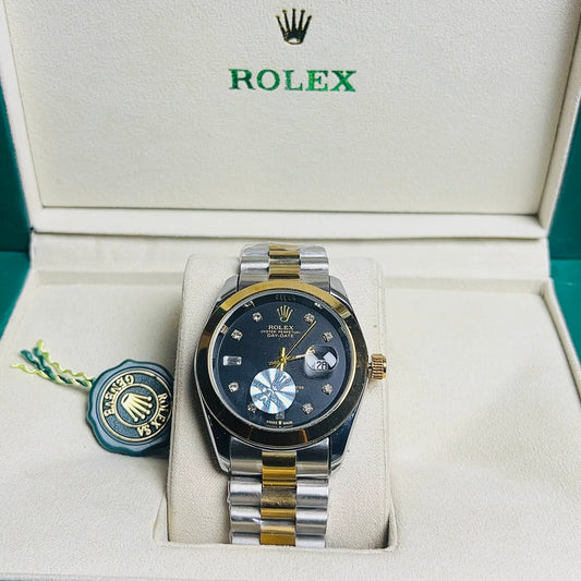 Rolex Oyster Perpetual Datejust Simple bezel - Black Dial two tone