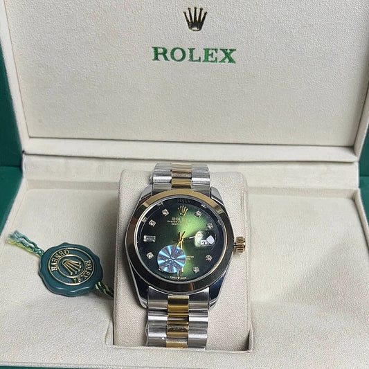 Rolex Oyster Perpetual Datejust Simple bezel - Green Dial two tone