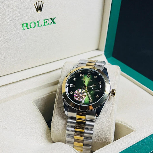 Rolex Oyster Perpetual Datejust Simple bezel - Green Dial two tone