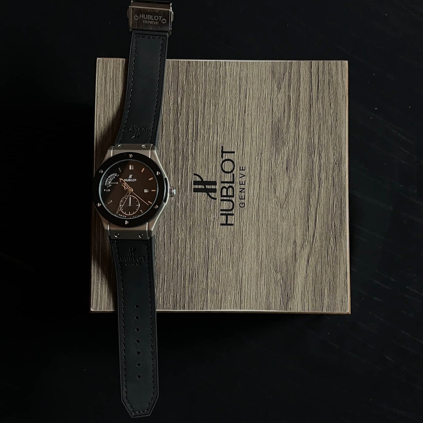 Hublot Geneve Black Dial Silver Case Watch