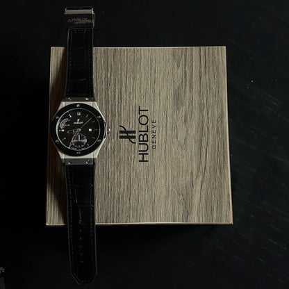 Hublot Geneve Black Dial Silver Case Watch