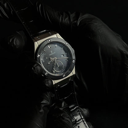 Hublot Geneve - Black dial silver case watch