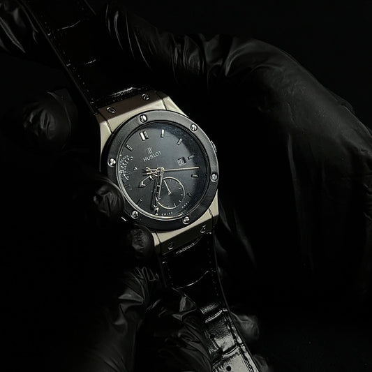 Hublot Geneve - Black dial silver case watch