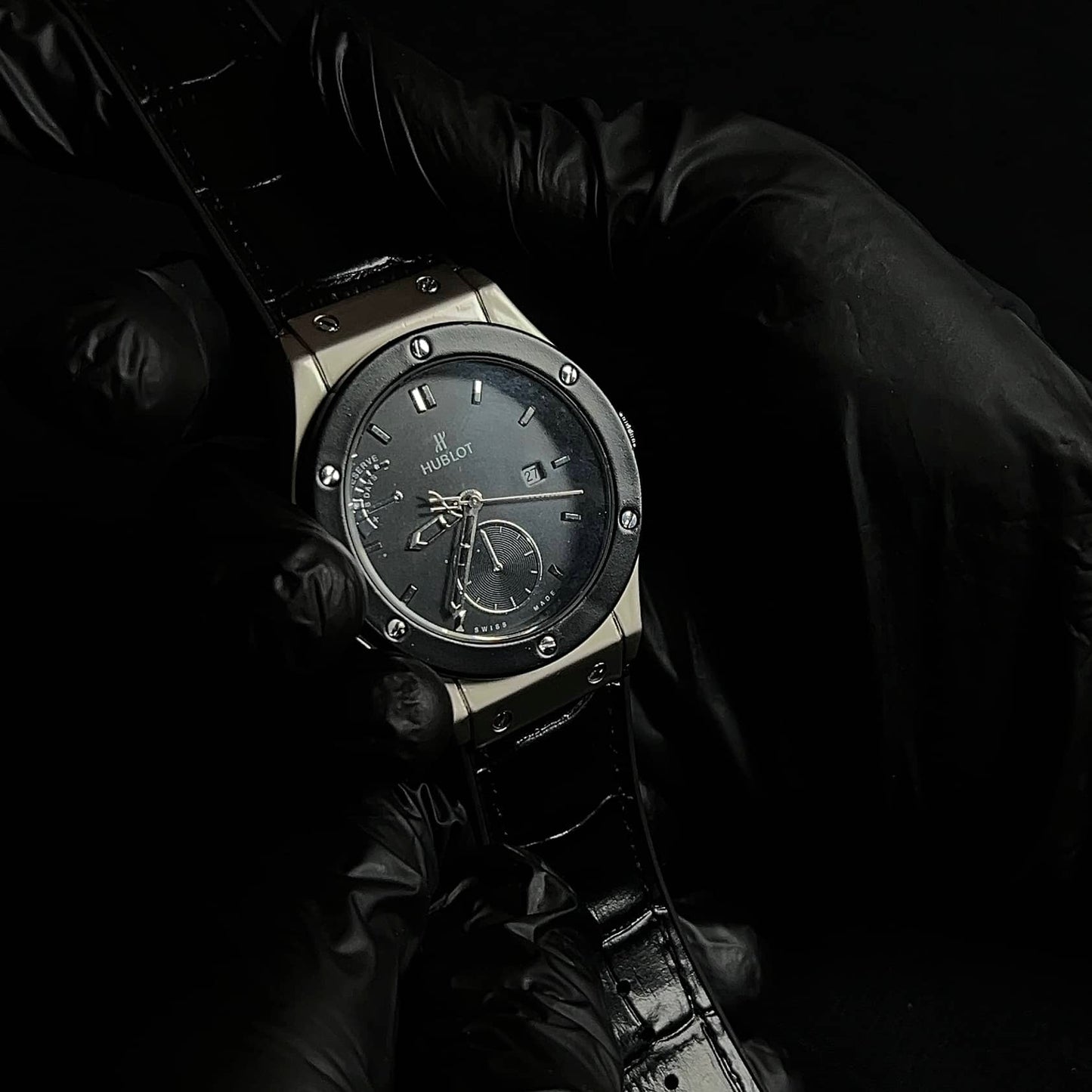 Hublot Geneve Black Dial Silver Case Watch