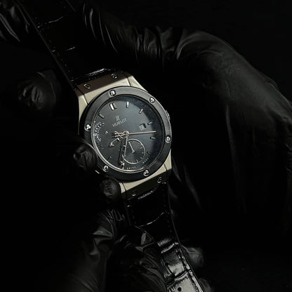 Hublot Geneve Black Dial Silver Case Watch