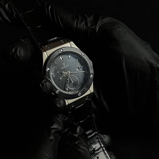 Hublot Geneve Black Dial Silver Case Watch